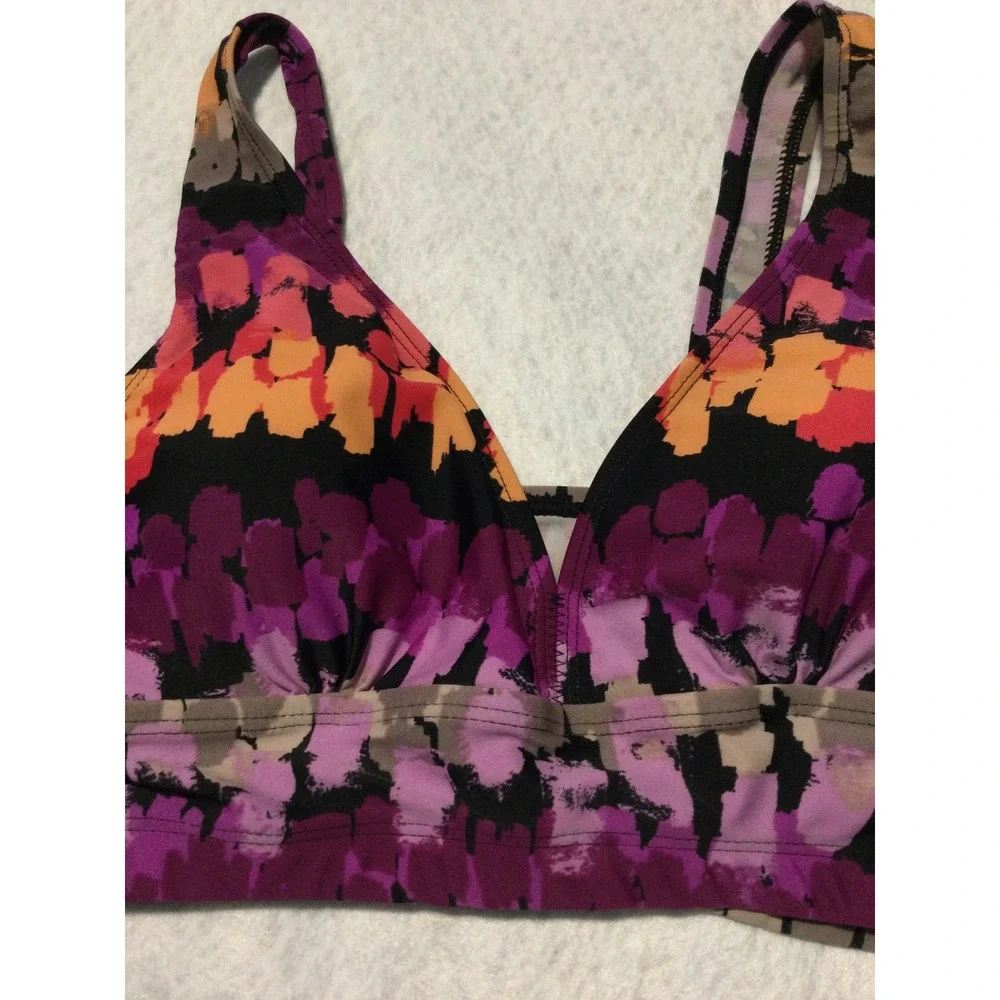 Hong Hanh Purple Orange Abstract Brushstroke‎ Bikini Swim Top Size M